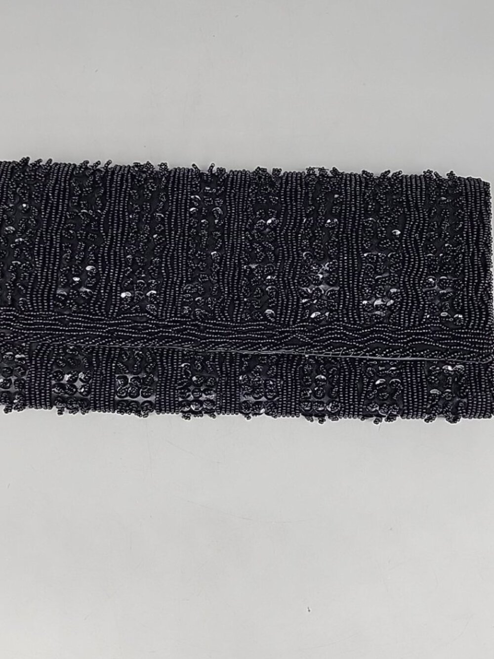 Vintage Richere 60s black beaded fabric clutch cocktail purse Snap Hong Kong